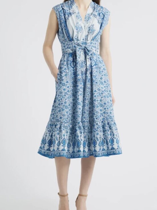 Kobi Halperin Dresses & Skirts - NWT Kobi Halperin Ali Tie Front Midi Ivory Multi Dress XL M